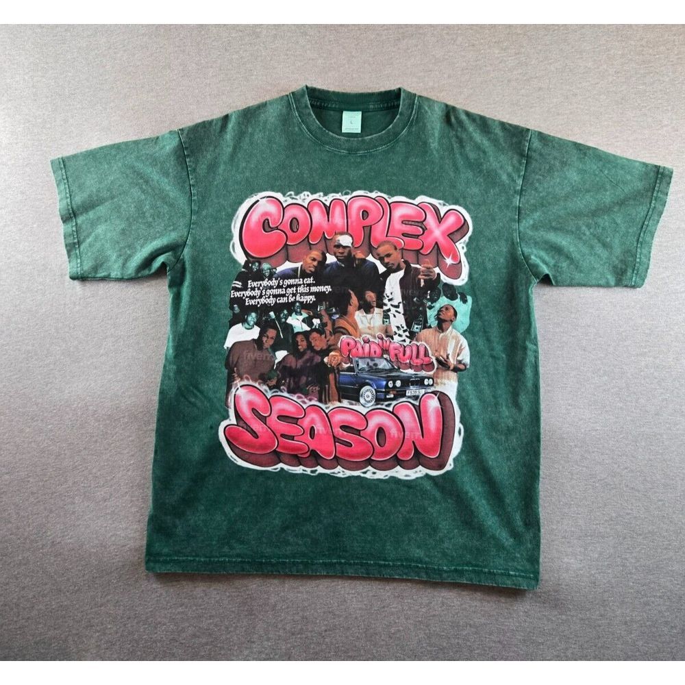 Paid In Full x ARTIEMASTER Complex Season Green AcidWash Rap T Shirt Sz L Camron
